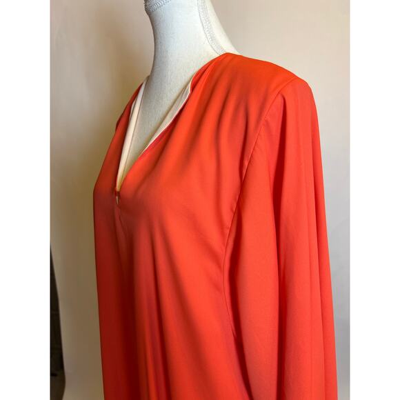 Elaine Turner | Coral/Orange Wide Sleeve V Neck Flowy Tunic Dress | Small - Picture 8 of 13